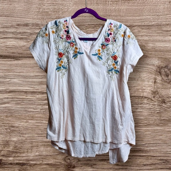 Sundance Tops - Sundance Embroidered Cream Blouse with Multicolor Floral Accents